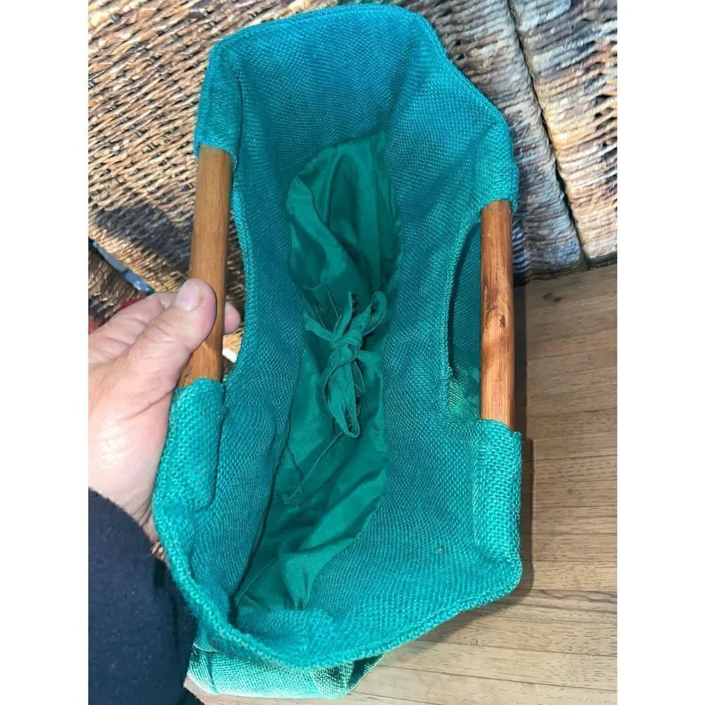 Green Boho Burlap Satchel/Handbag-NWOT